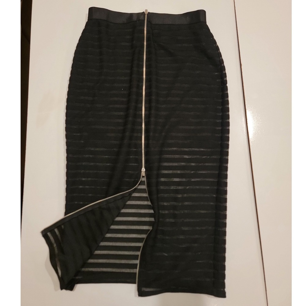 Express Black Textured Stripe‎ Full Zip Front Pencil Skirt Womens Size 8 Midi